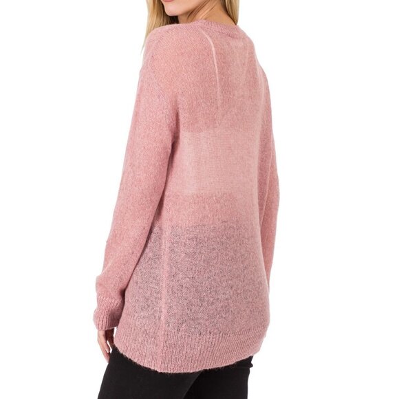 Ultra Fine Round Neck Wool Sweater - Rose - Picture 5 of 9